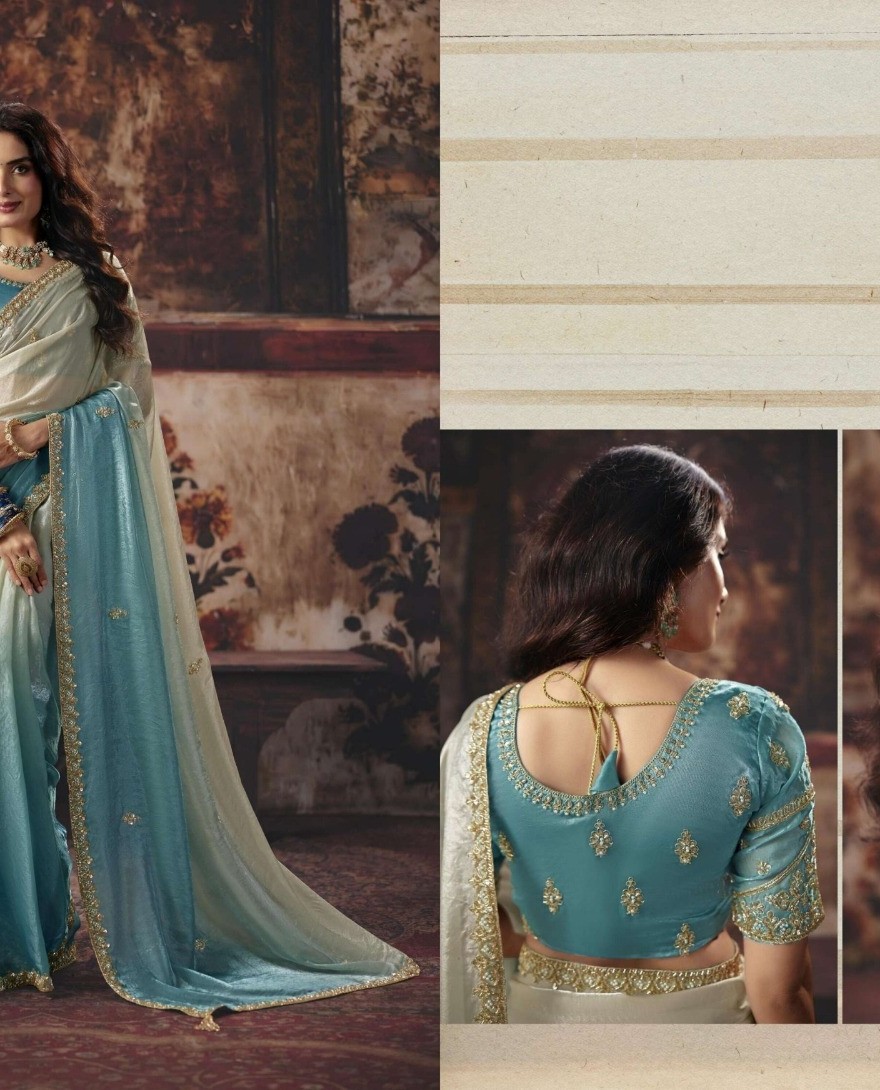 1004 - Blue & Beige Designer Style Festive Wear Saree